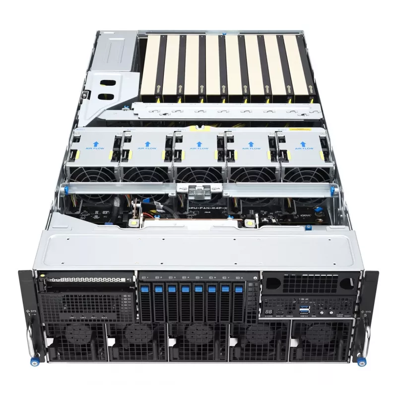 ASUS ESC8000A-E13X plataforma de servidor rack 4U AMD EPYC 9005 8xNVMe 2xM.2 2x10GbE 8xQSFP IPMI R3200W