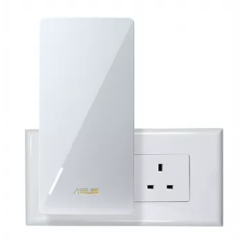 ASUS RP-BE58 Repetidor Wi-Fi 7 de doble banda, BE3456, 2,4 GHz 574 Mbit/s + 5 GHz 2882 Mbit/s, 1 puerto Gigabit, AiMesh, WPA3, blanco, enchufe UK