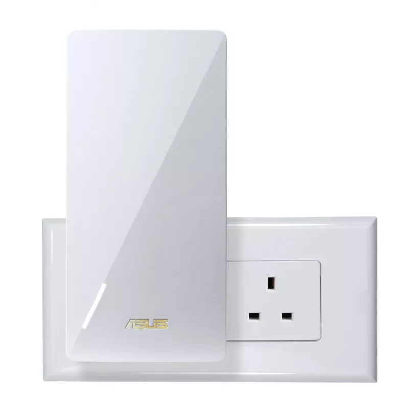 ASUS RP-BE58 Repetidor Wi-Fi 7 de doble banda, BE3456, 2,4 GHz 574 Mbit/s + 5 GHz 2882 Mbit/s, 1 puerto Gigabit, AiMesh, WPA3, blanco, enchufe UK