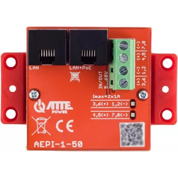 Adaptador PoE pasivo ATTE AEPI-1-50 de 1 canal 10/100/1000 Mbps Gigabit Ethernet
