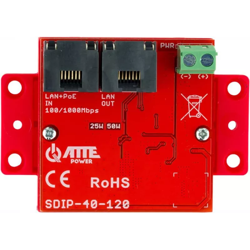 ATTE SDIP-40-120 Fuente de alimentación PoE, 48W, 40V DC, 10/100 Mbps