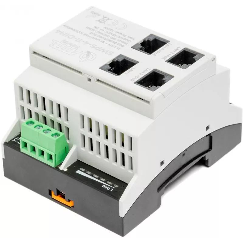 ATTE SWPS-4-11-DIN4 Switch industrial PoE+ de 4 puertos con fuente de alimentación integrada, montaje en carril DIN, presupuesto 60W
