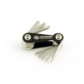 Author AHT Expert 8 multiherramienta plegable de llaves Allen con destornilladores PH2 y SL5, acero cromo-vanadio, carcasa de aluminio, plateado/negro