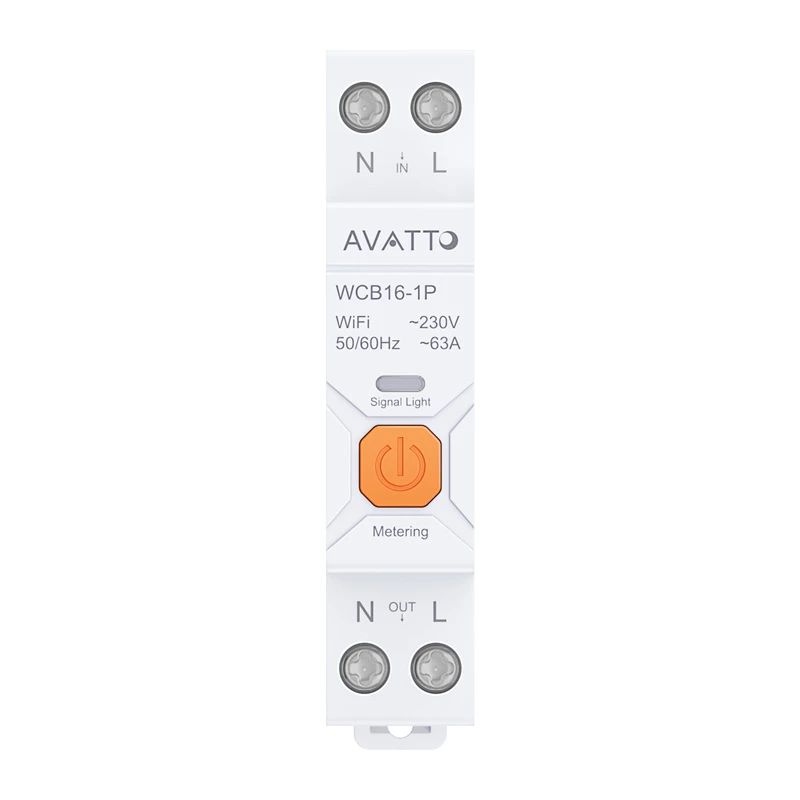 AVATTO WCB16 interruptor automático magnetotérmico WiFi inteligente 1P 16A 230V carril DIN con monitorización de consumo