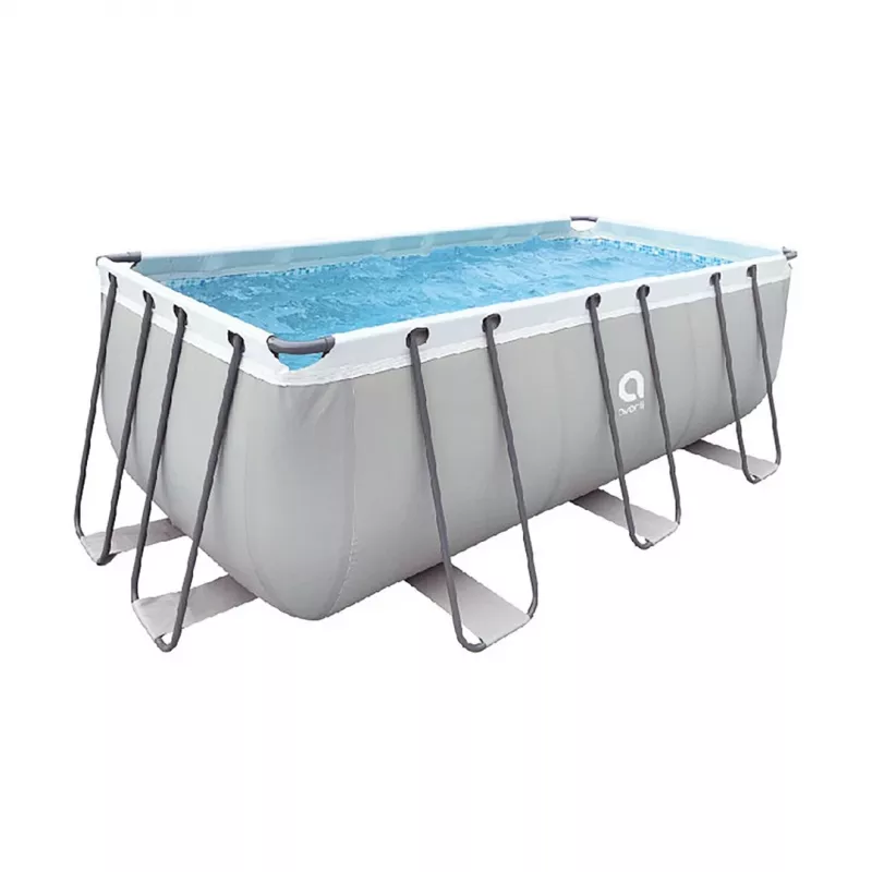 AVENLI Piscina rectangular gris con estructura 400x207x122 cm con bomba de filtrado, escalera, cubierta