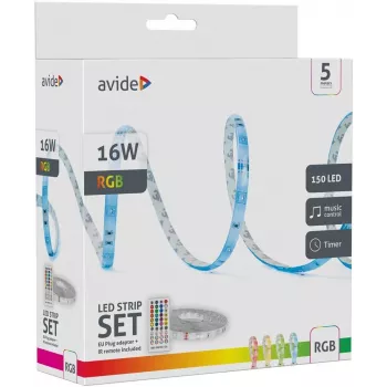 Avide Tira LED blíster 12V 16W RGB 5m con mando a distancia IR