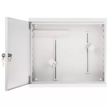 AWO-DVR-2 Caja de pared de acero para DVR/NVR, 430 x 380 x 115 mm, gris (RAL 7035), cerradura con llave, IP20