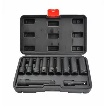 AWTOOLS juego de llaves de vaso 1/2 pulgadas, profundas, 11 piezas, 8-21 mm, Black Line