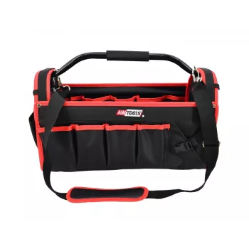 AWTOOLS AW30661 maletín de herramientas, 480 x 250 x 250 mm, polipropileno resistente a impactos, negro con detalles rojos, cierres metálicos, argolla para candado, asa plegable, 2 organizadores en tapa