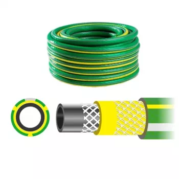 AWTOOLS AW70374 Manguera de jardín 50m 1/2 pulgadas flexible PVC 3 capas con malla cruzada de poliéster