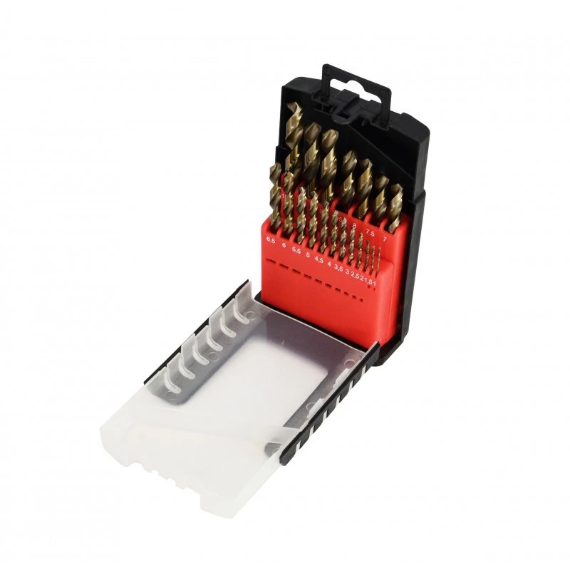 Juego de brocas para metal de cobalto AWTOOLS 19 piezas 1,0-10,0 mm HSS-Co M35 DIN 338
