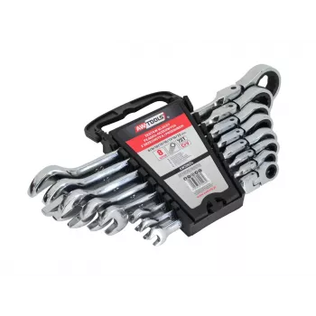 AWTOOLS Juego de llaves combinadas con carraca, 8 piezas, 8-22mm, acero cromo-vanadio, DIN 3113