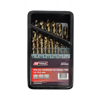 AWTOOLS juego de brocas helicoidales HSS-Co cobalto 25 piezas 1-13 mm para taladrar metal