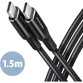 AXAGON BUCM-CM15AB cable USB-C a USB-C 2.0, 1,5 m, PD 60 W, 3 A, trenzado – negro