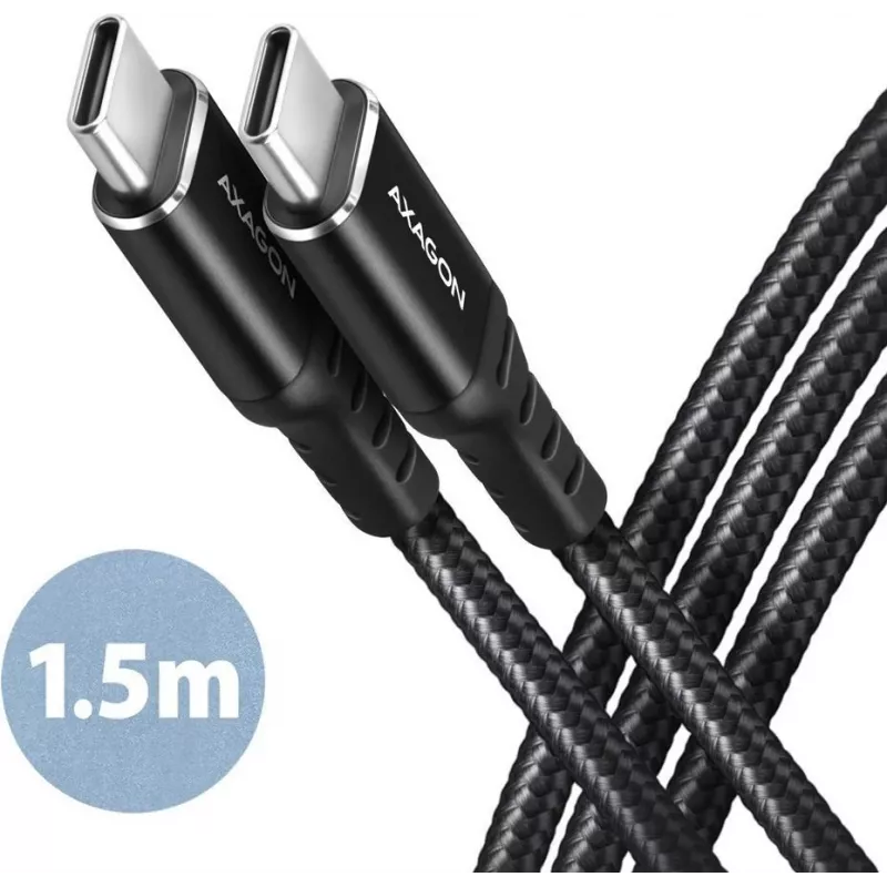AXAGON BUCM-CM15AB cable USB-C a USB-C 2.0, 1,5 m, PD 60 W, 3 A, trenzado – negro