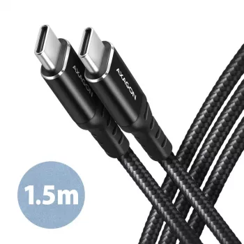 AXAGON BUCM-CM15AB cable USB-C a USB-C 2.0, 1,5 m, PD 60 W, 3 A, trenzado – negro