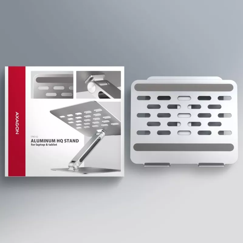 Soporte para portátil de aluminio AXAGON STND-LQ para portátiles de 10-16 pulgadas, plata