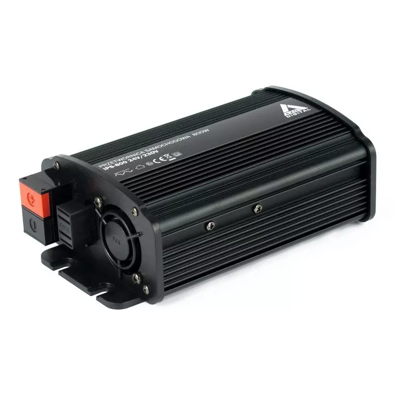 AZO Digital IPS-800U Inversor de 800W 24V DC a 230V AC con onda sinusoidal modificada, USB, toma Schuko, bornes de batería