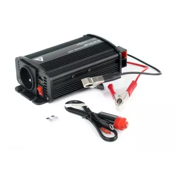 AZO Digital IPS-800U Inversor de 800W 24V DC a 230V AC con onda sinusoidal modificada, USB, toma Schuko, bornes de batería