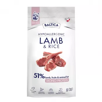 BALTICA NUTRACEUTIC Pienso seco hipoalergénico de cordero y arroz para perros de razas extra pequeñas y pequeñas, 3 kg