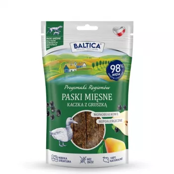BALTICA Przysmaki Regionów Tiras de carne pato con pera – Premio para perros – 90 g