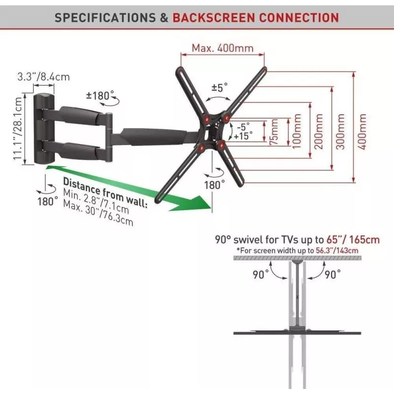 BARKAN BM343XL Soporte de pared para TV totalmente articulado para TVs de 13-65
