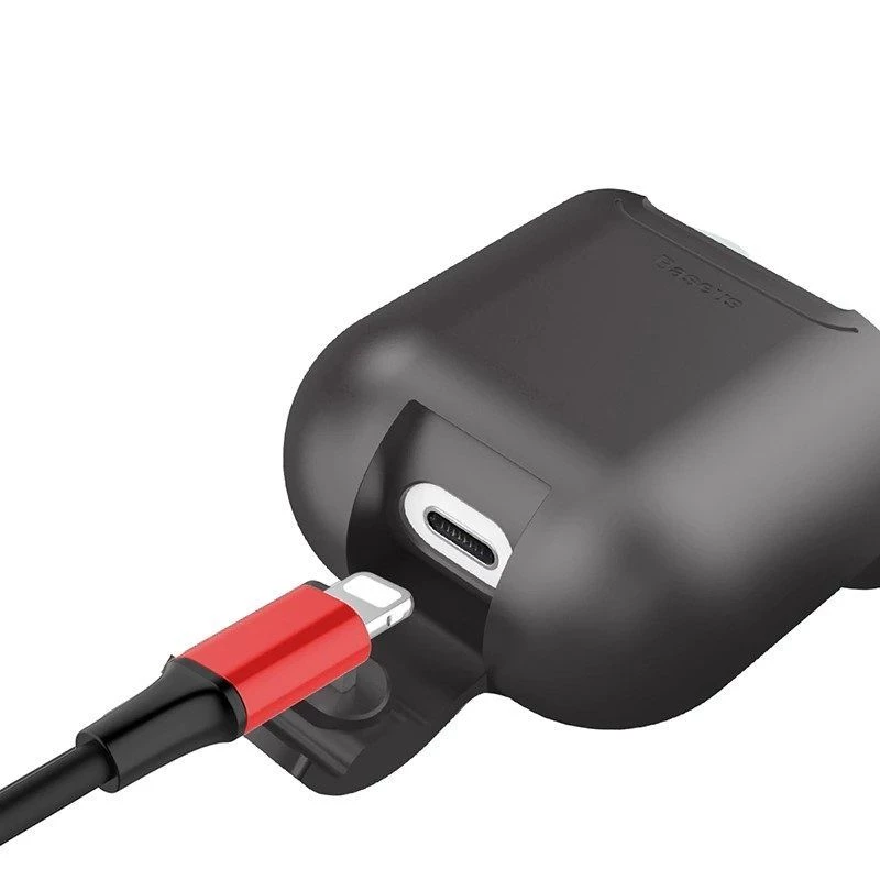 Baseus Apple funda protectora de silicona 2in1 y cargador inalámbrico para AirPods negro