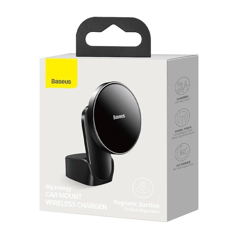 Baseus Big Energy Soporte para coche con cargador inalámbrico 15W para iPhone 12/13 (Negro)