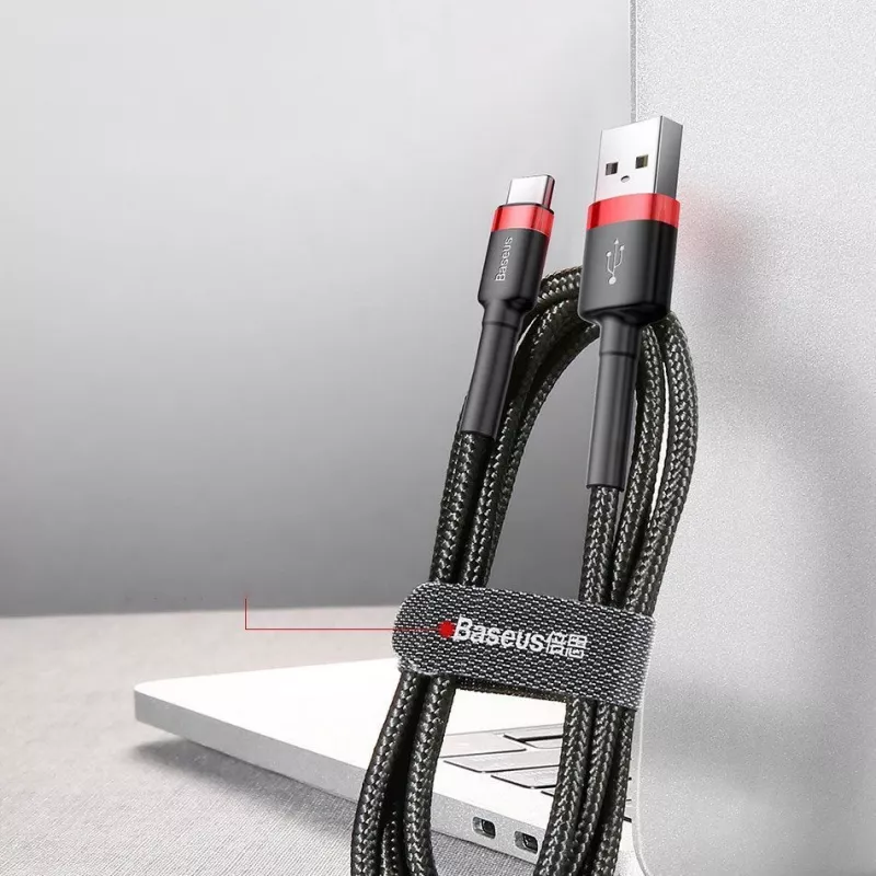 Baseus cable Cafule de nailon trenzado resistente USB-A a USB-C QC3.0 2A 3M rojo (CATKLF-U09)