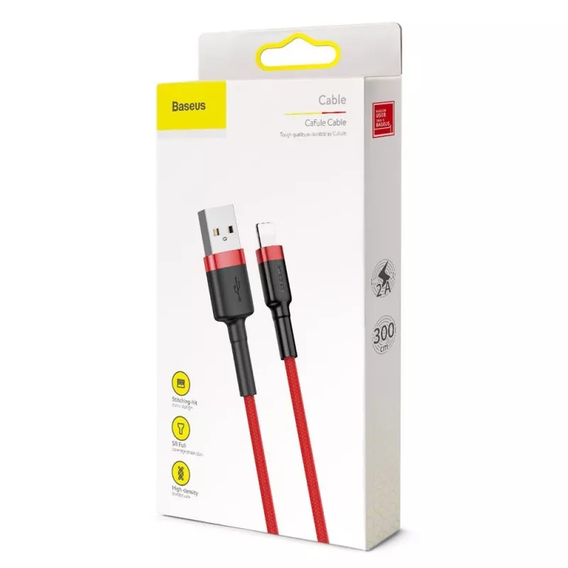 Cable Lightning Baseus Cafule 2A 3 m rojo/negro (CALKLF-R09)
