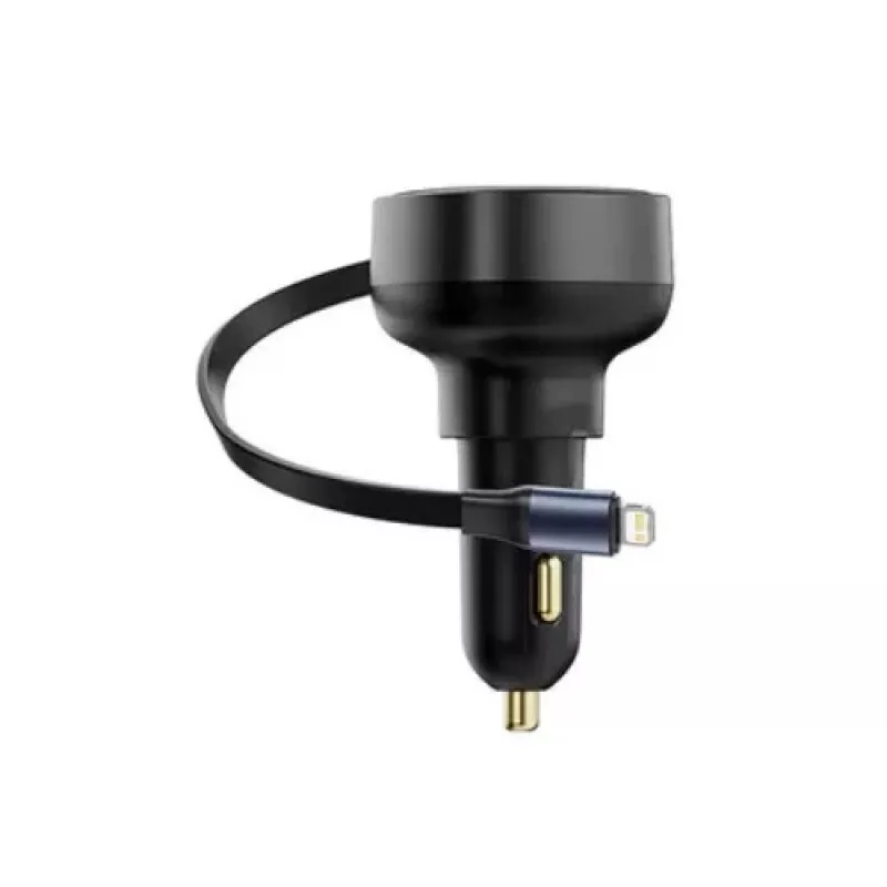 Cargador de coche Baseus Enjoyment Pro carga rápida Type-C hembra, Lightning macho (0,75 m) cable retráctil integrado, 55W negro EU