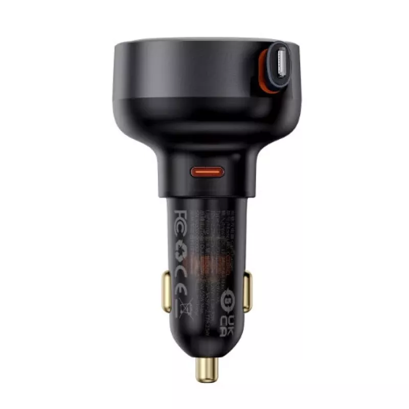 Cargador de coche Baseus Enjoyment Pro carga rápida Type-C hembra, Lightning macho (0,75 m) cable retráctil integrado, 55W negro EU