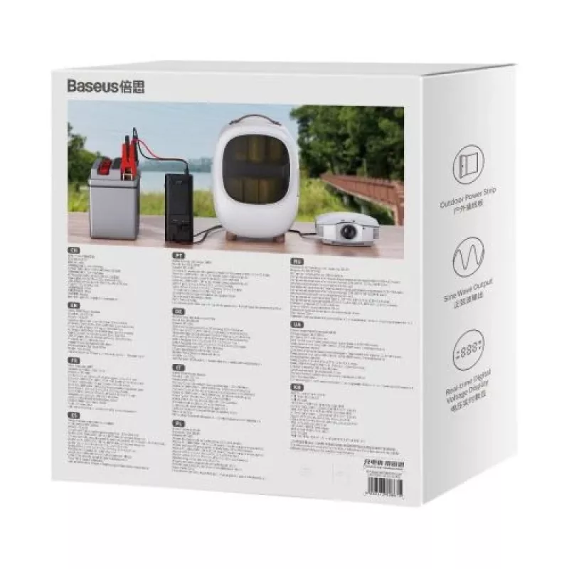 Inversor de corriente para coche Baseus IGBT 300W/220V con dos tomas de corriente EU, USB-C PD, USB-A QC, bornes de batería y cable de mechero, negro (CGNB010101)