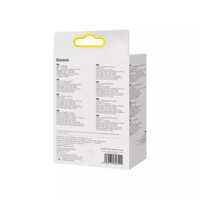 Baseus Cargador compacto 2x USB 10.5W negro