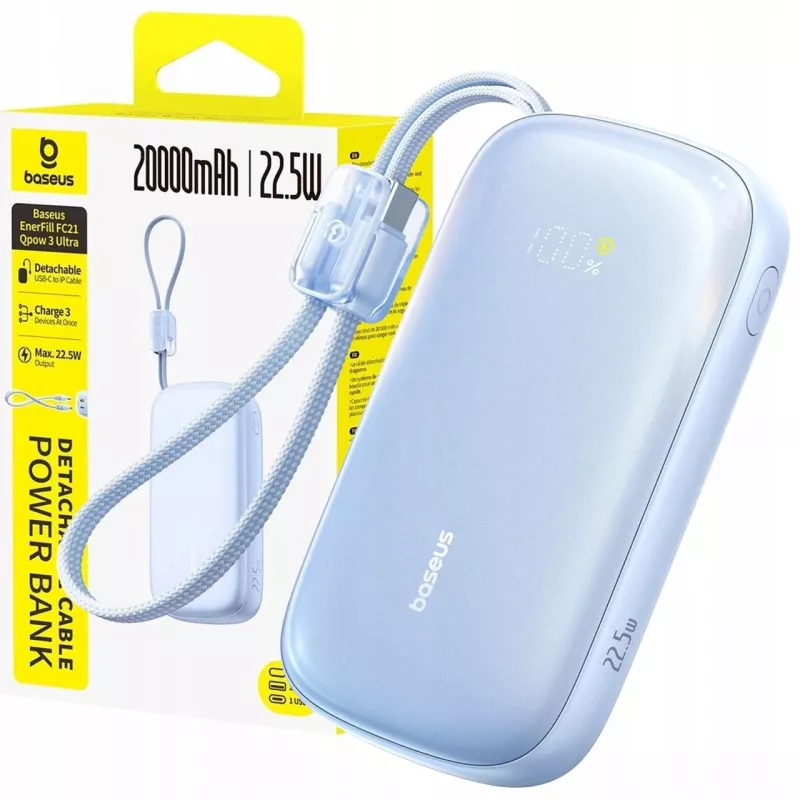 Batería externa Baseus EnerFill FC21 Qpow 3 Ultra 20000 mAh 22,5W azul