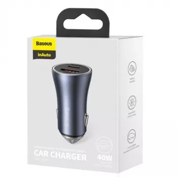 Baseus cargador de coche Golden Contactor Pro 40W USB-A USB-C QC4.0+ PD SCP gris