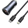 Baseus Golden Contactor Pro Cargador de coche dual Quick 40W USB-C + USB-A PD 3.0 QC 4+ SCP FCP AFC con cable Type-C a Lightning 1m Negro Gris oscuro