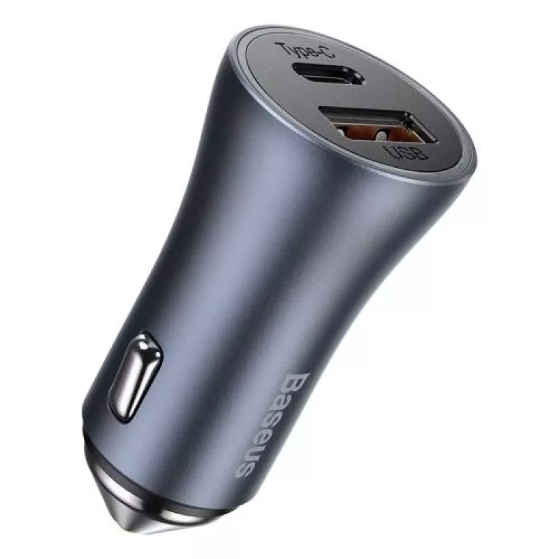 Baseus Golden Contactor Pro Cargador de coche dual Quick 40W USB-C + USB-A PD 3.0 QC 4+ SCP FCP AFC con cable Type-C a Lightning 1m Negro Gris oscuro