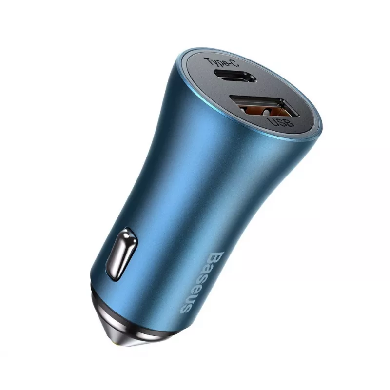 Cargador de coche rápido dual Baseus Golden Contactor Pro 40W con cable USB-C a Lightning 1m azul
