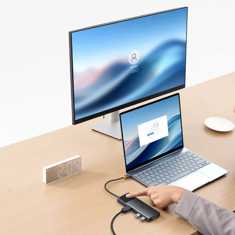 Baseus Metal Gleam Series Hub USB-C 10 en 1 USB-C a USB-C PD / USB-C / 3x USB-A / 2x HDMI / RJ-45 / SD / TF - negro