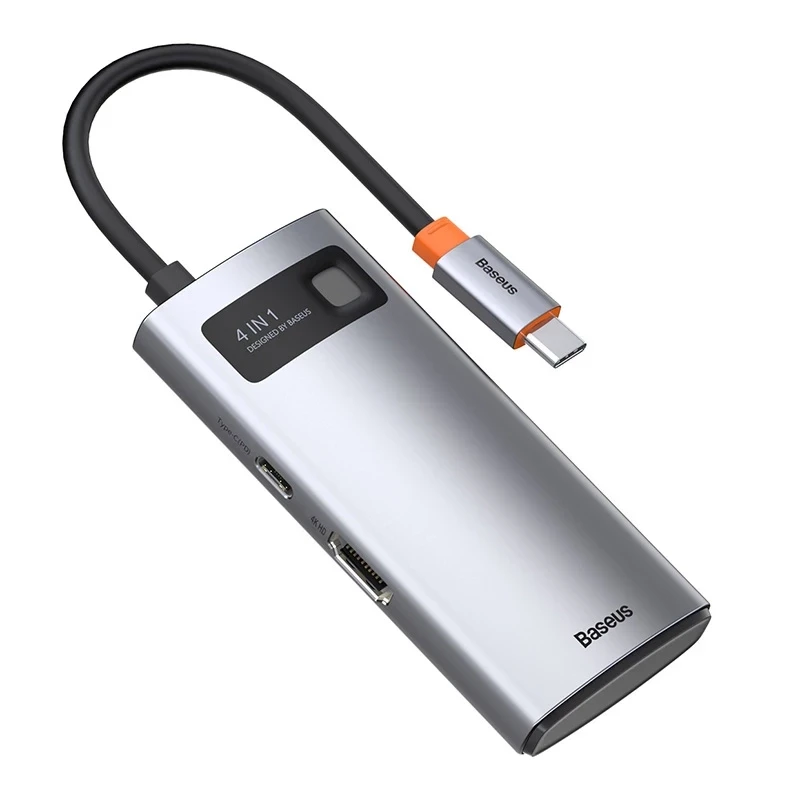 Baseus Metal Gleam Series hub USB-C 4 en 1, USB 3.0 + USB 2.0 + HDMI + USB-C PD, Plata
