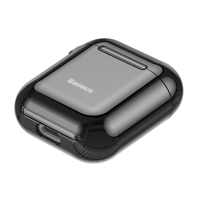 Baseus funda protectora de silicona ultrafina Metallic Shining con gancho para AirPods 1 / 2 negra