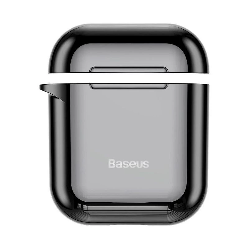 Baseus funda protectora de silicona ultrafina Metallic Shining con gancho para AirPods 1 / 2 negra
