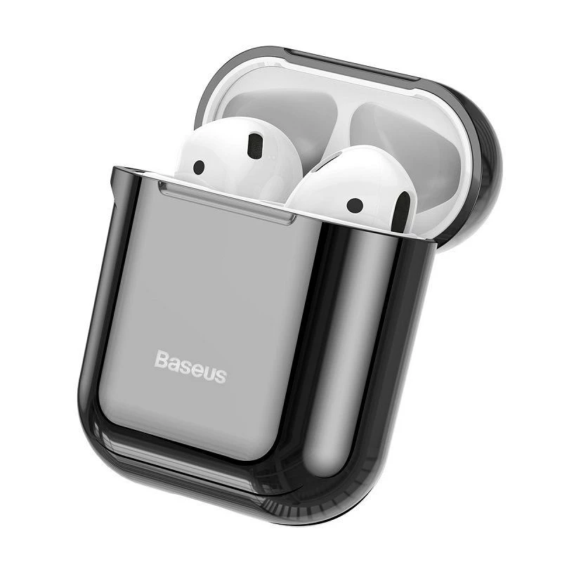 Baseus funda protectora de silicona ultrafina Metallic Shining con gancho para AirPods 1 / 2 negra