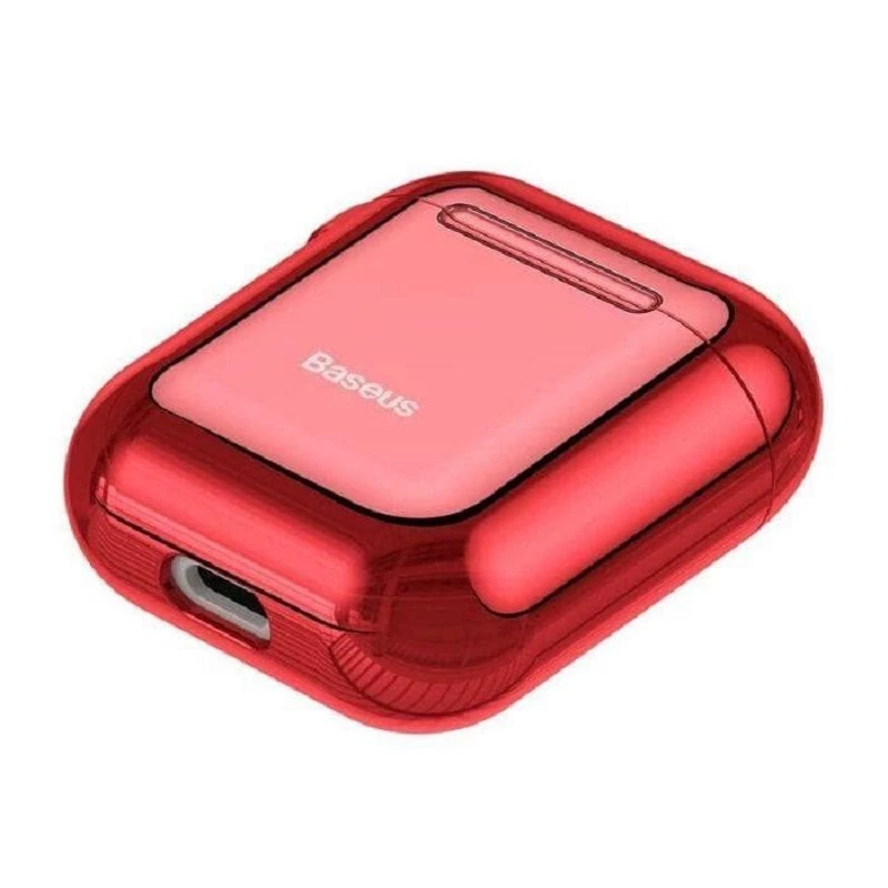 Baseus Funda protectora de silicona ultrafina Metallic Shining con gancho para AirPods 1 / 2 Rojo