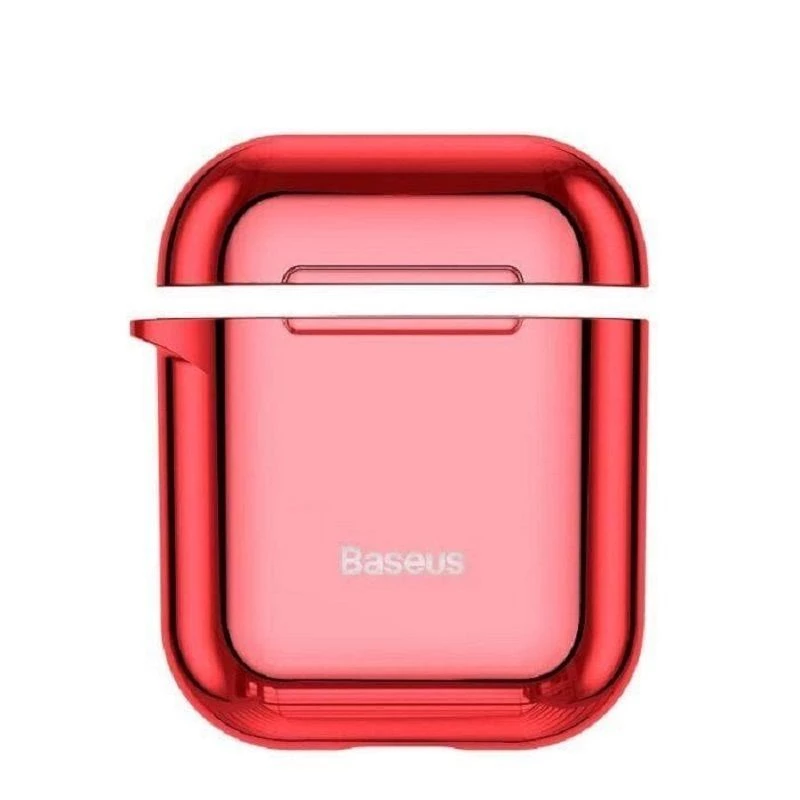 Baseus Funda protectora de silicona ultrafina Metallic Shining con gancho para AirPods 1 / 2 Rojo