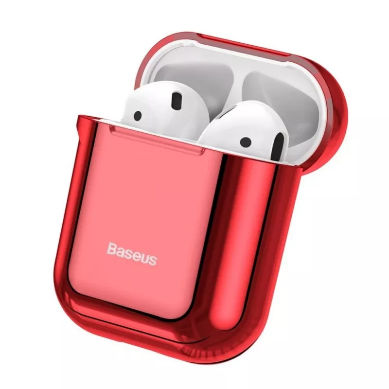 Baseus Funda protectora de silicona ultrafina Metallic Shining con gancho para AirPods 1 / 2 Rojo