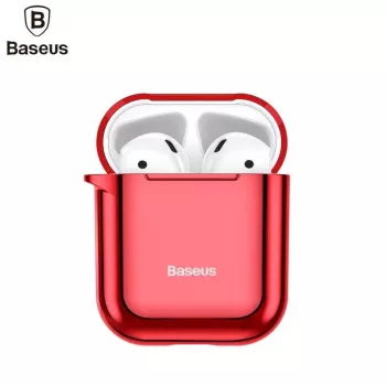 Baseus Funda protectora de silicona ultrafina Metallic Shining con gancho para AirPods 1 / 2 Rojo