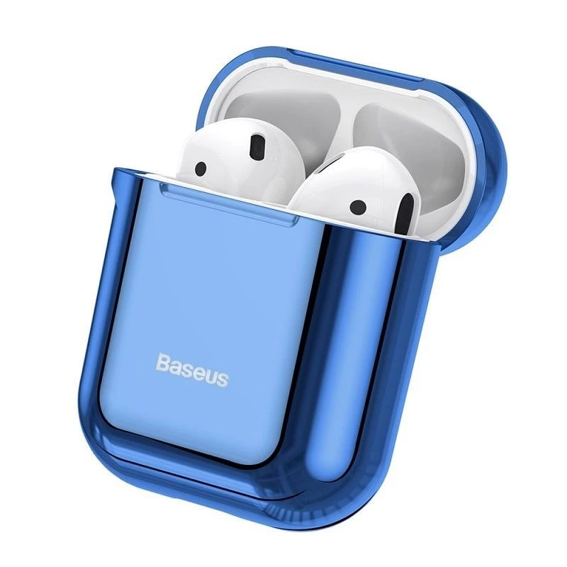 Baseus funda protectora de silicona ultrafina Metallic Shining con gancho para AirPods 1/2 azul