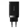 Baseus Super Si Pro Mini Cargador rápido 30W, USB-C + USB-A, PD 3.0, QC 3.0, enchufe EU, negro (CCSUPP-E01)